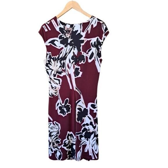 LAUREN Ralph Lauren Burgundy Floral Jersey Draped Sheath Dress Size 16 - Picture 7 of 7